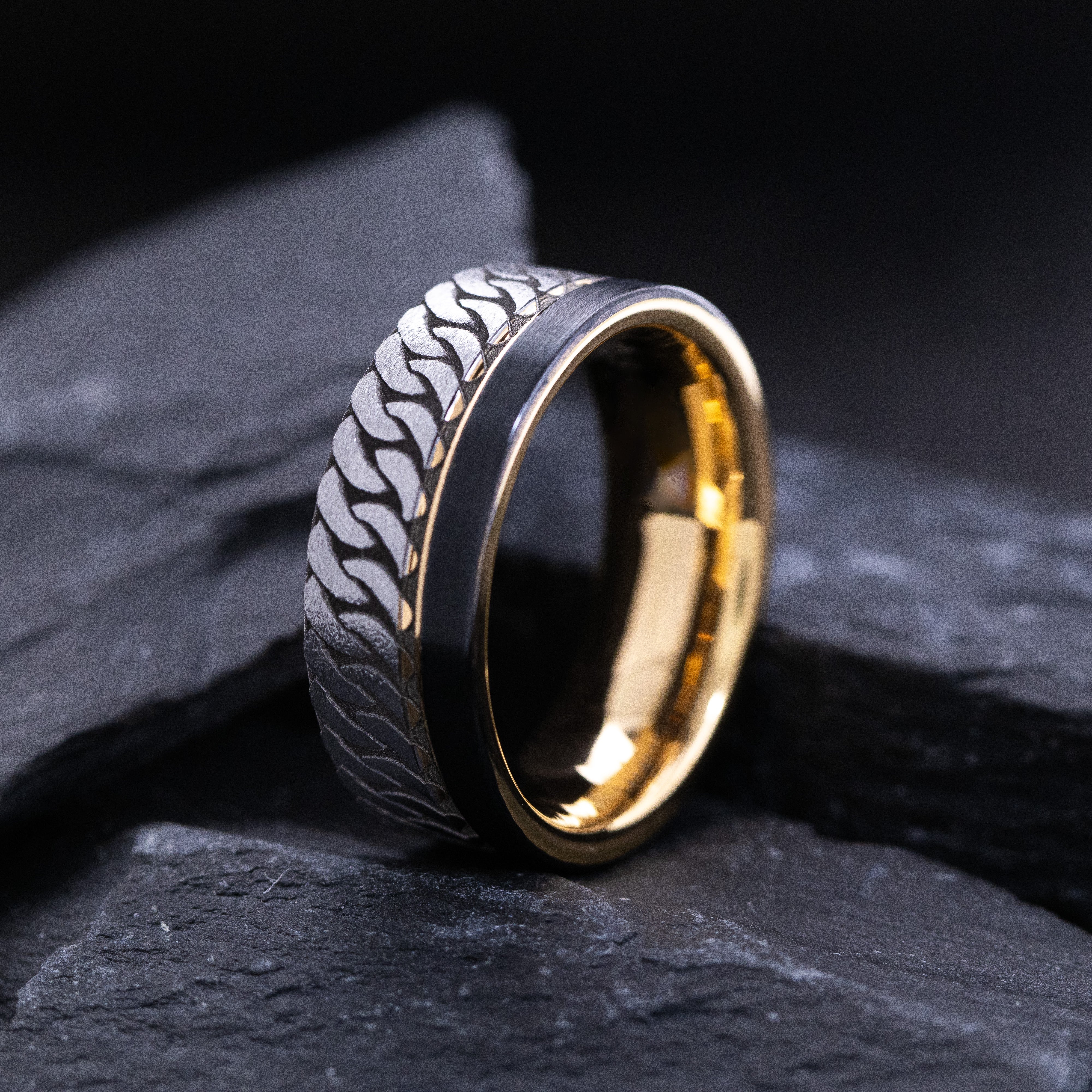 8mm Rose Gold Plated  and Black Tungsten Carbide Ring with Engraved Celtic Braid