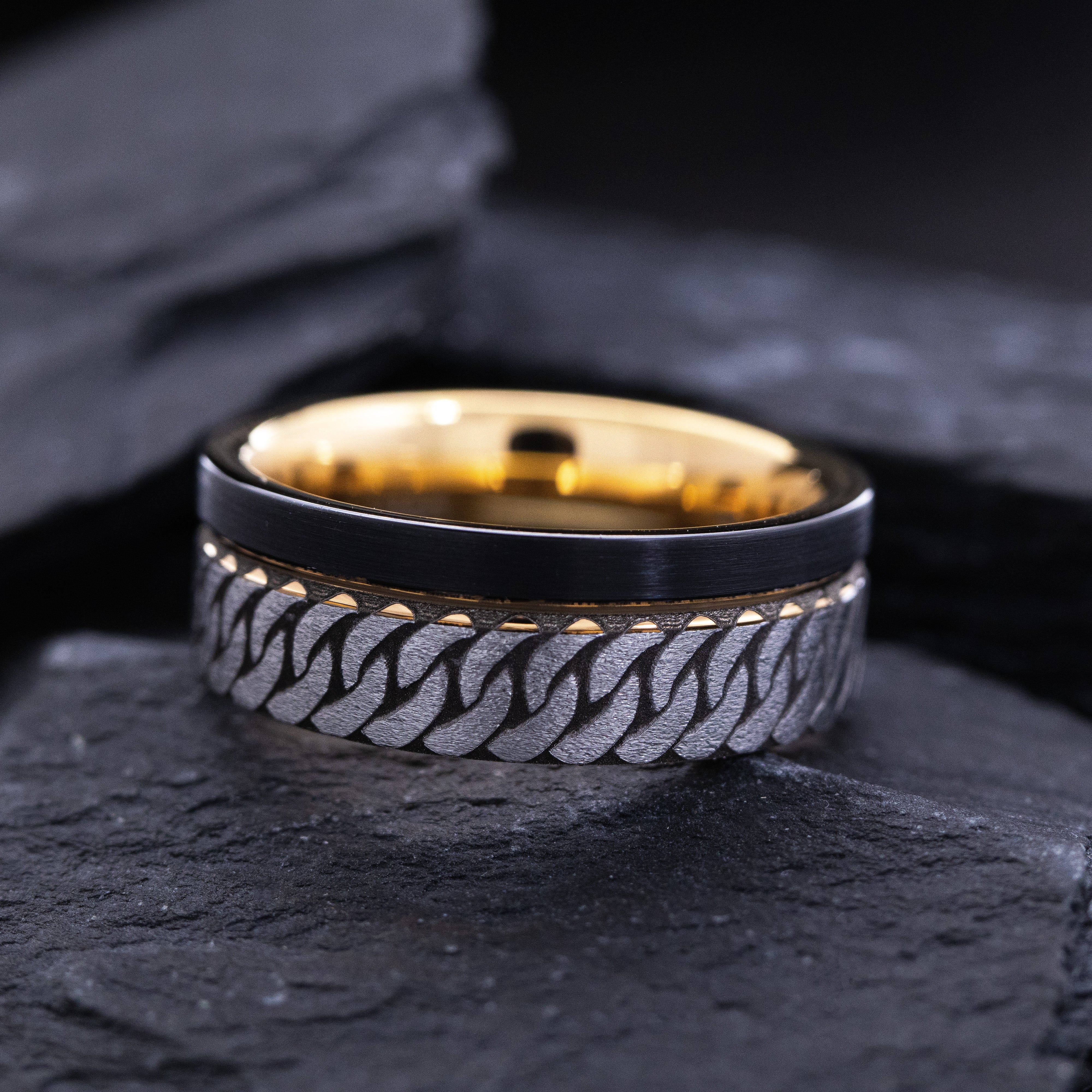 8mm Rose Gold Plated  and Black Tungsten Carbide Ring with Engraved Celtic Braid