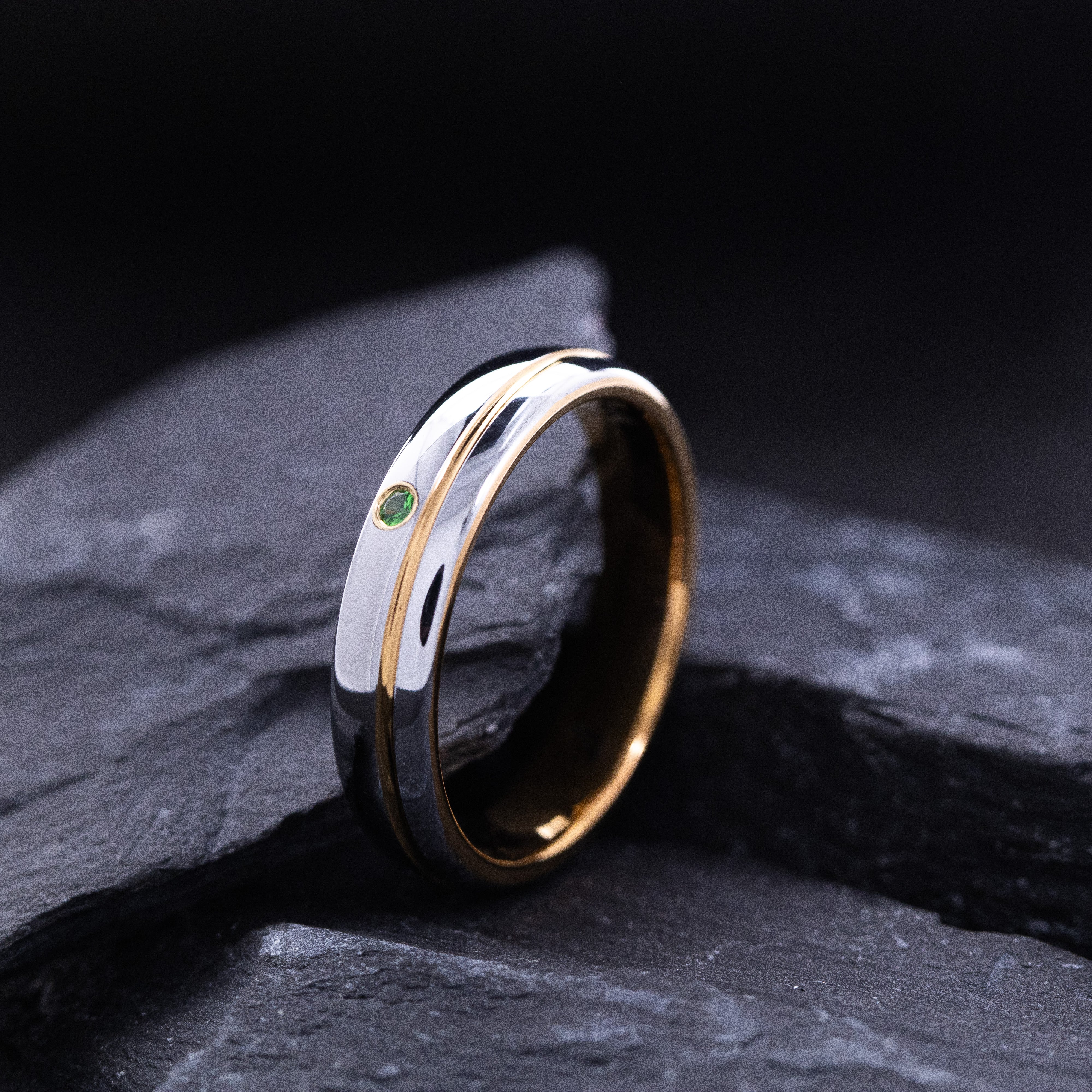 5mm Silver and Rose Gold Grooved Tungsten Ring with Round Cut Gemstone