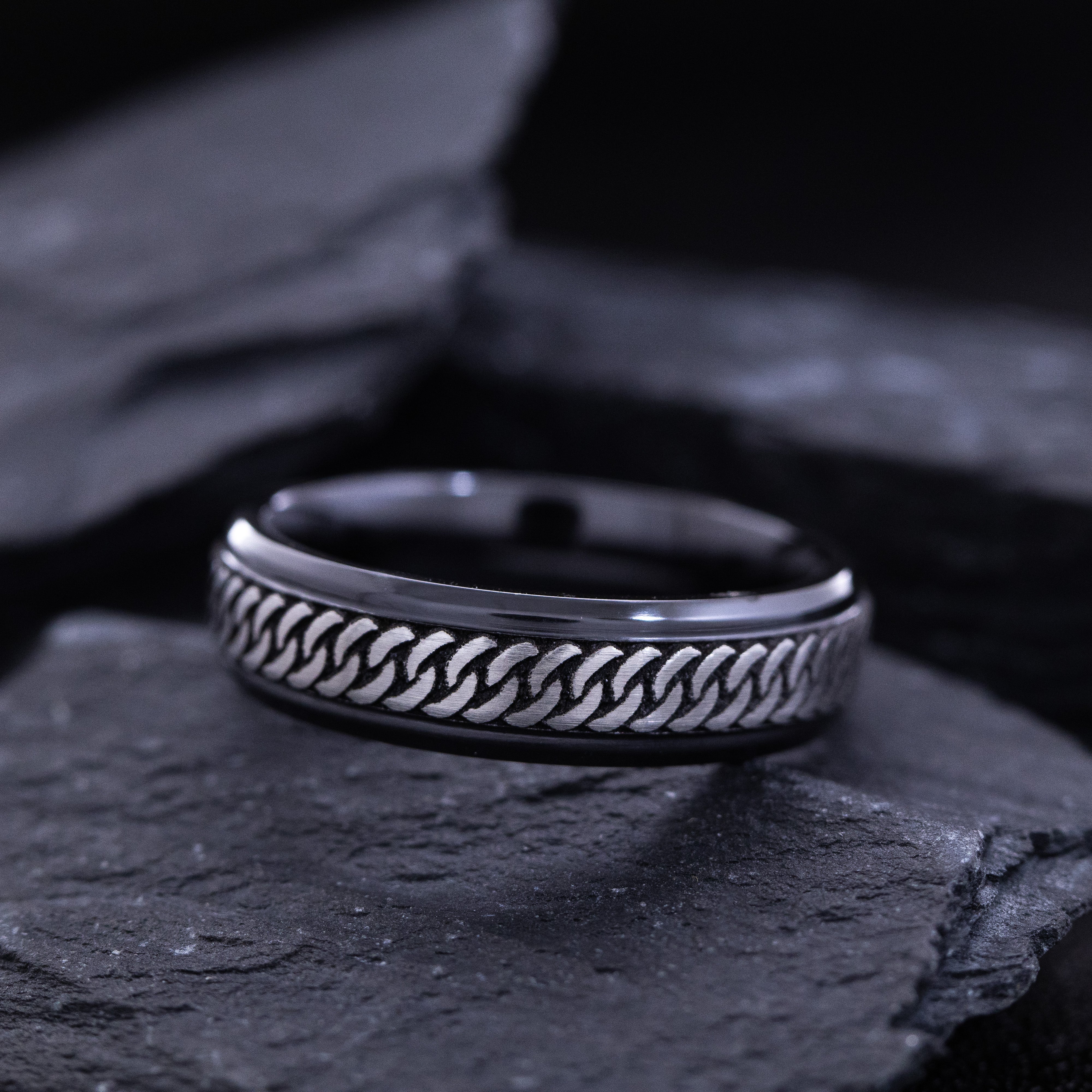 6mm Black Zirconium Band with Deep Celtic Pattern