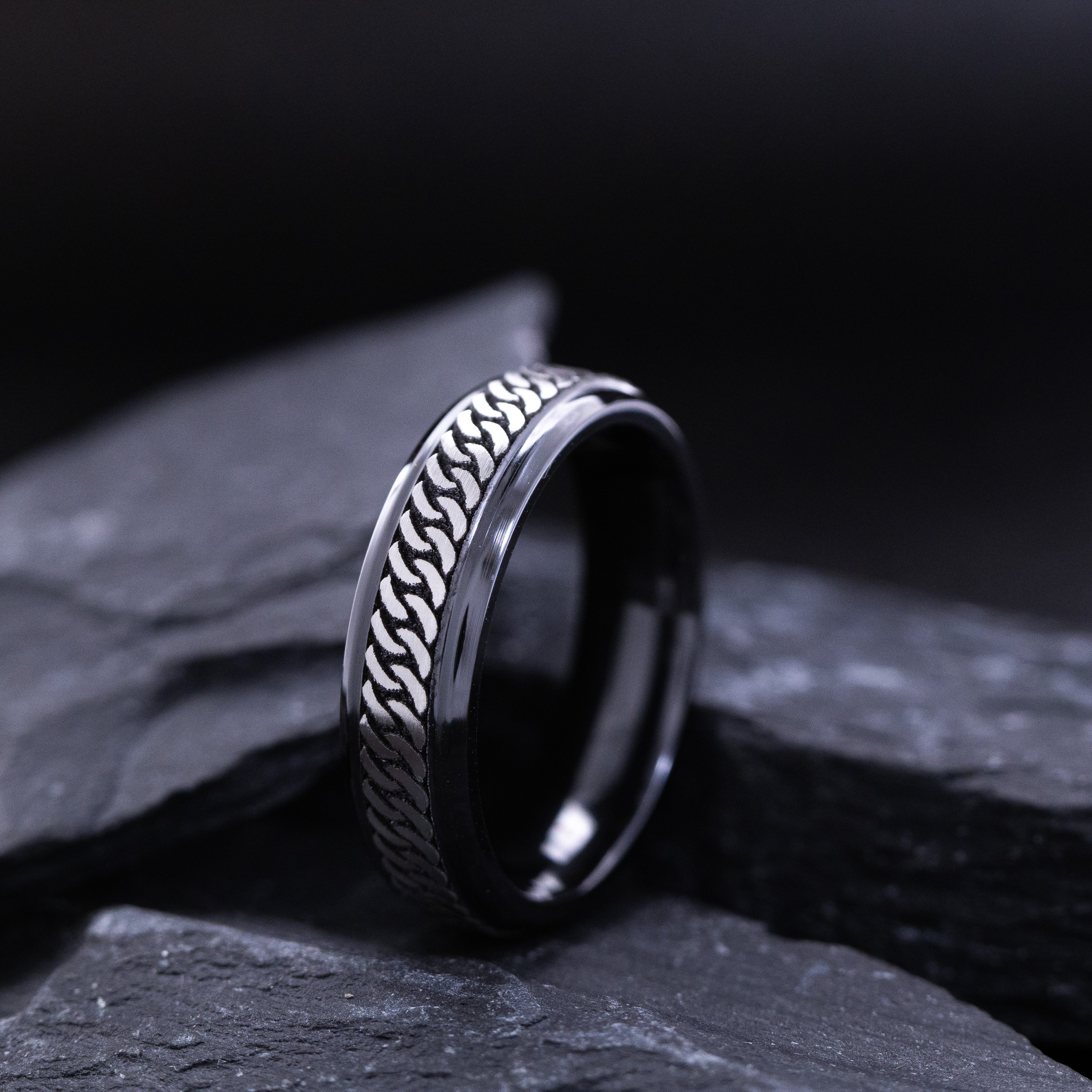 6mm Black Zirconium Band with Deep Celtic Pattern