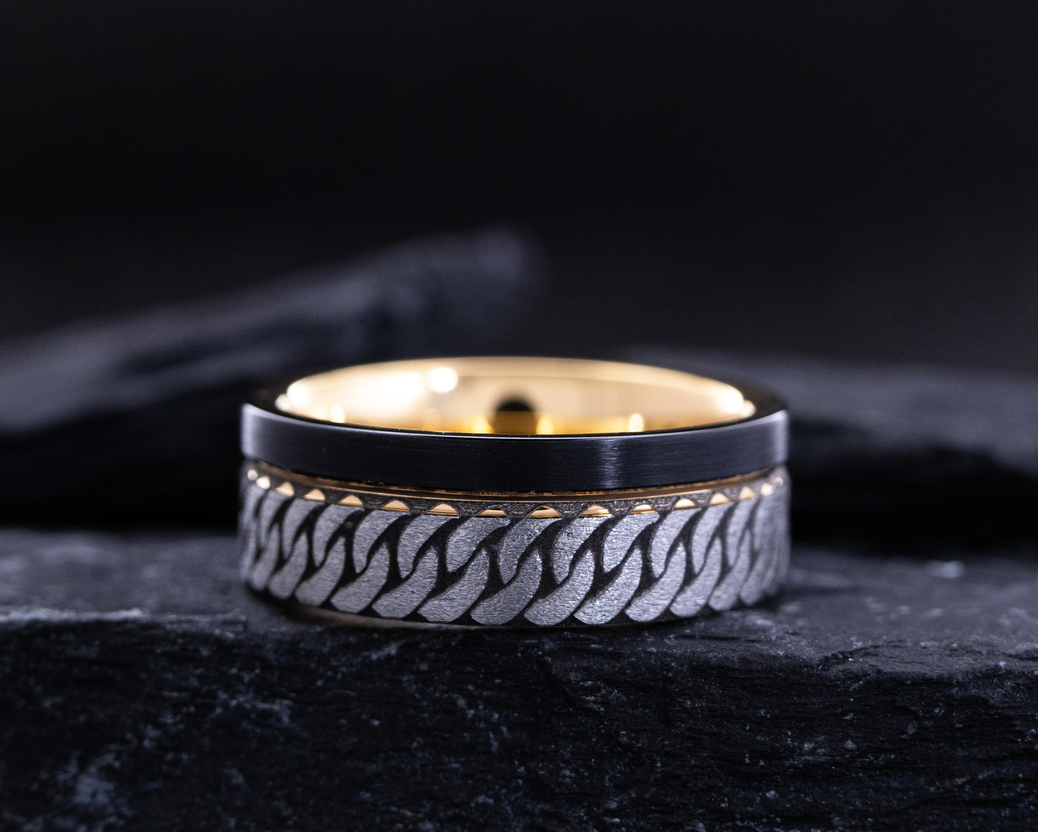8mm Rose Gold Plated  and Black Tungsten Carbide Ring with Engraved Celtic Braid