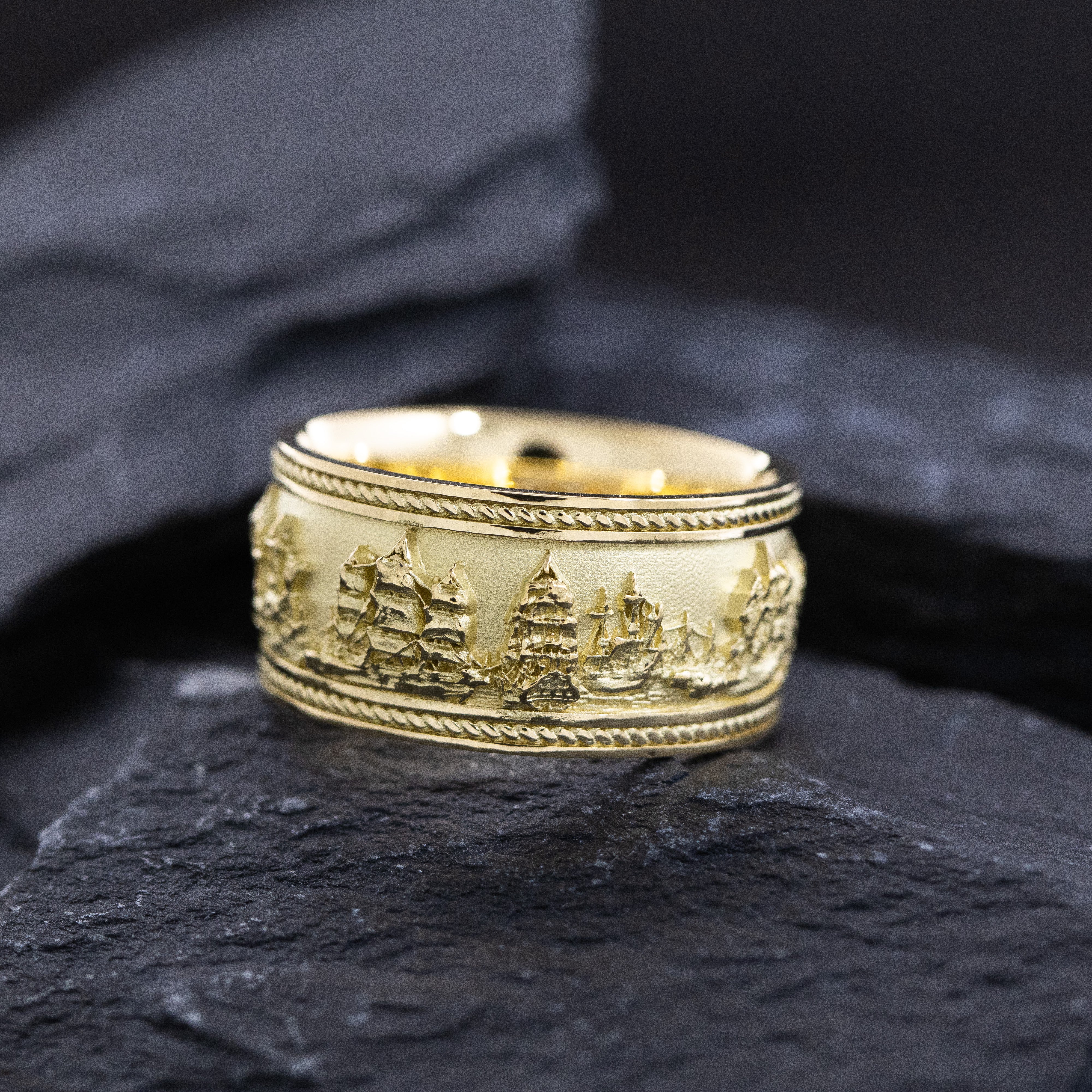 Solid 14k and 18k Yellow Gold Battle of Trafalgar Naval Warfare Band