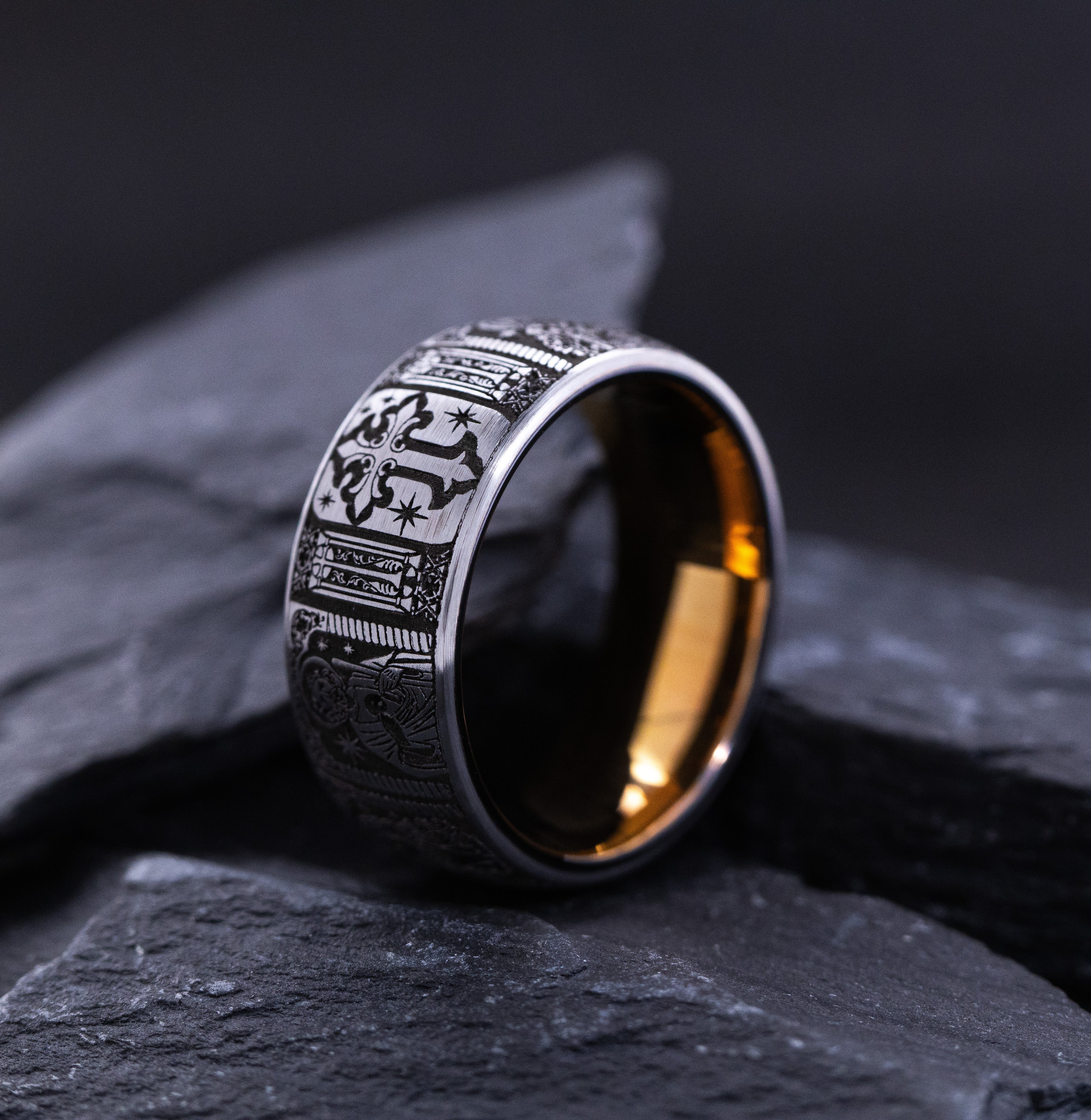 9mm Rose Gold and Black Tungsten Ring with Deep Engraved Christians Saints