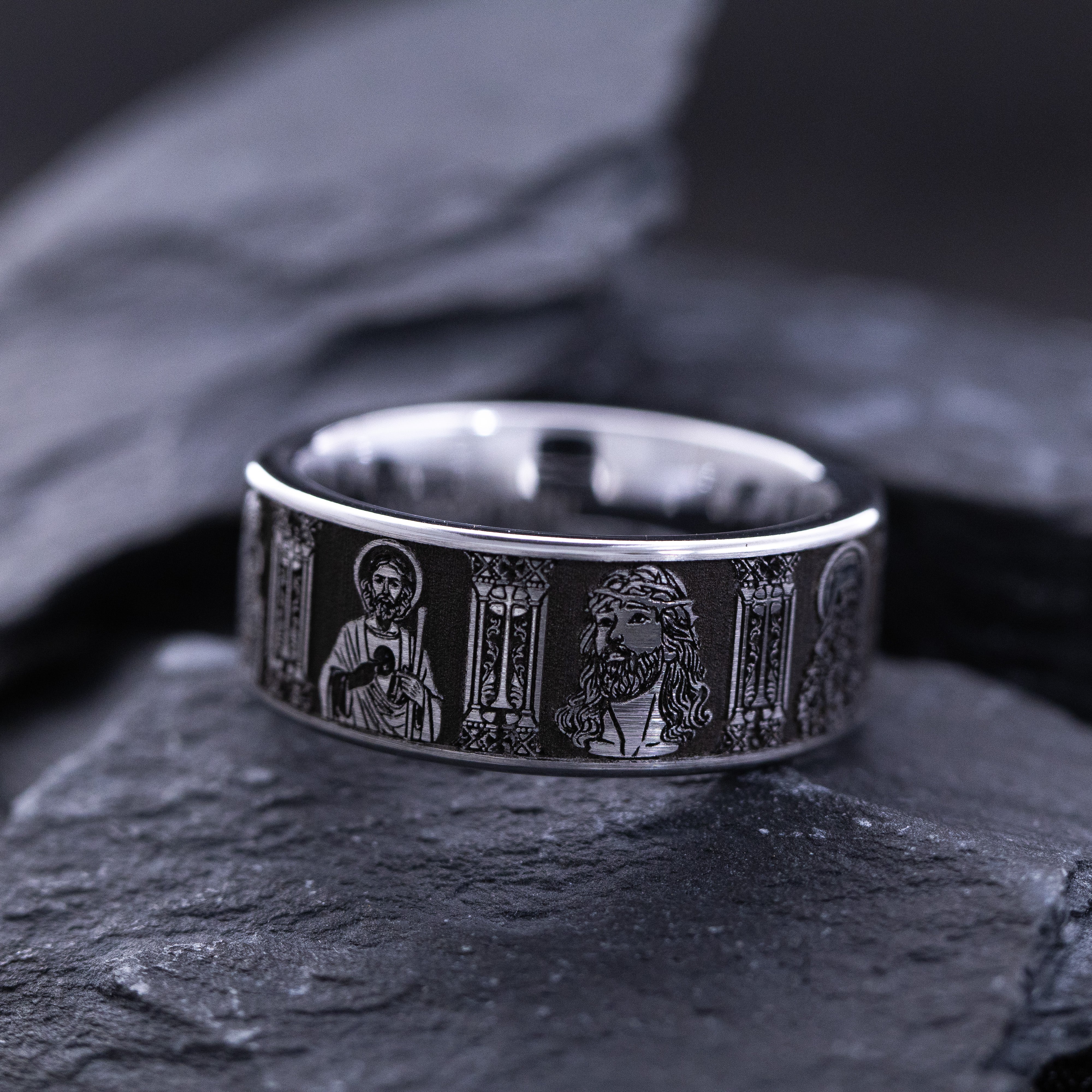 9mm Deep Engraved Tungsten Ring with Christians Saints