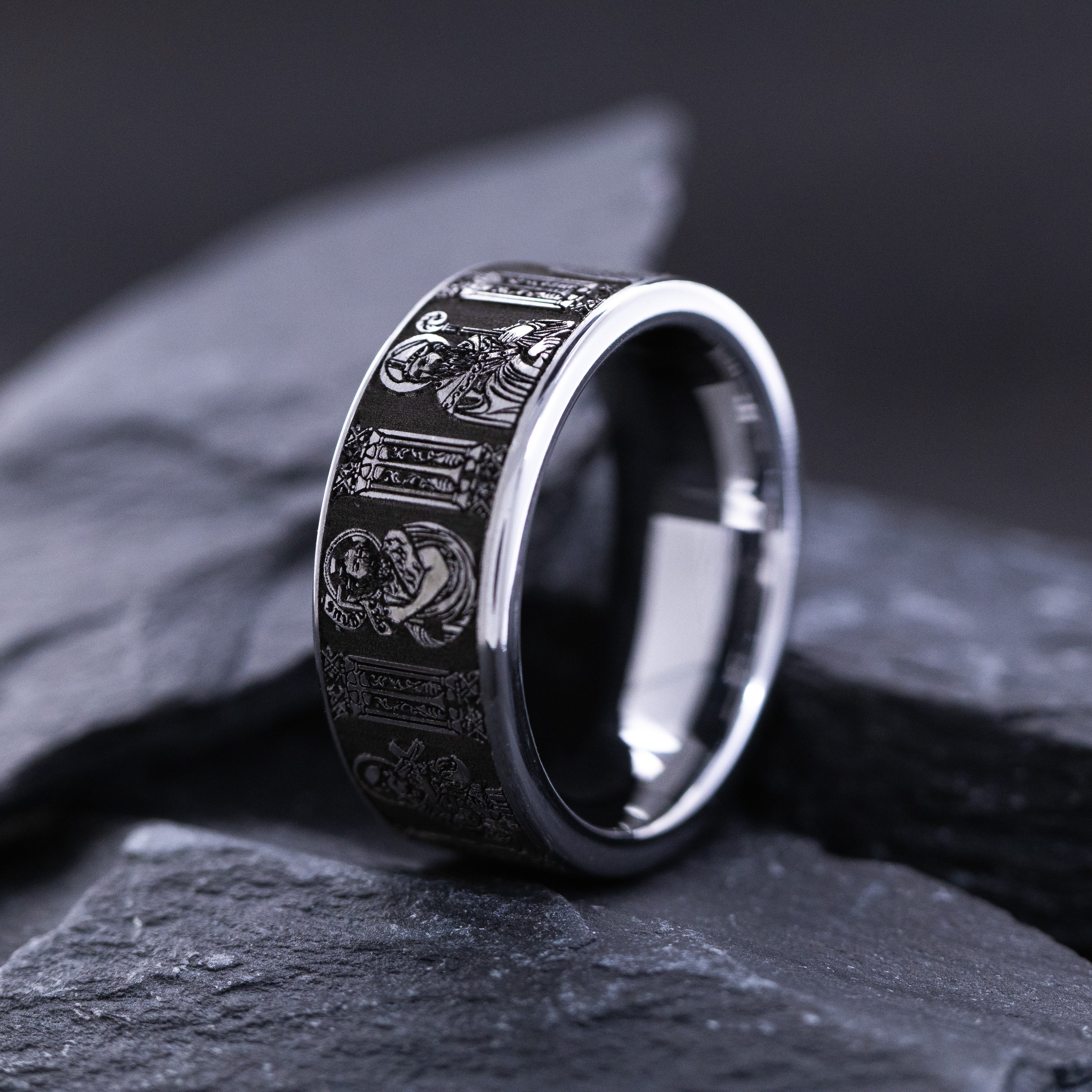 9mm Deep Engraved Tungsten Ring with Christians Saints