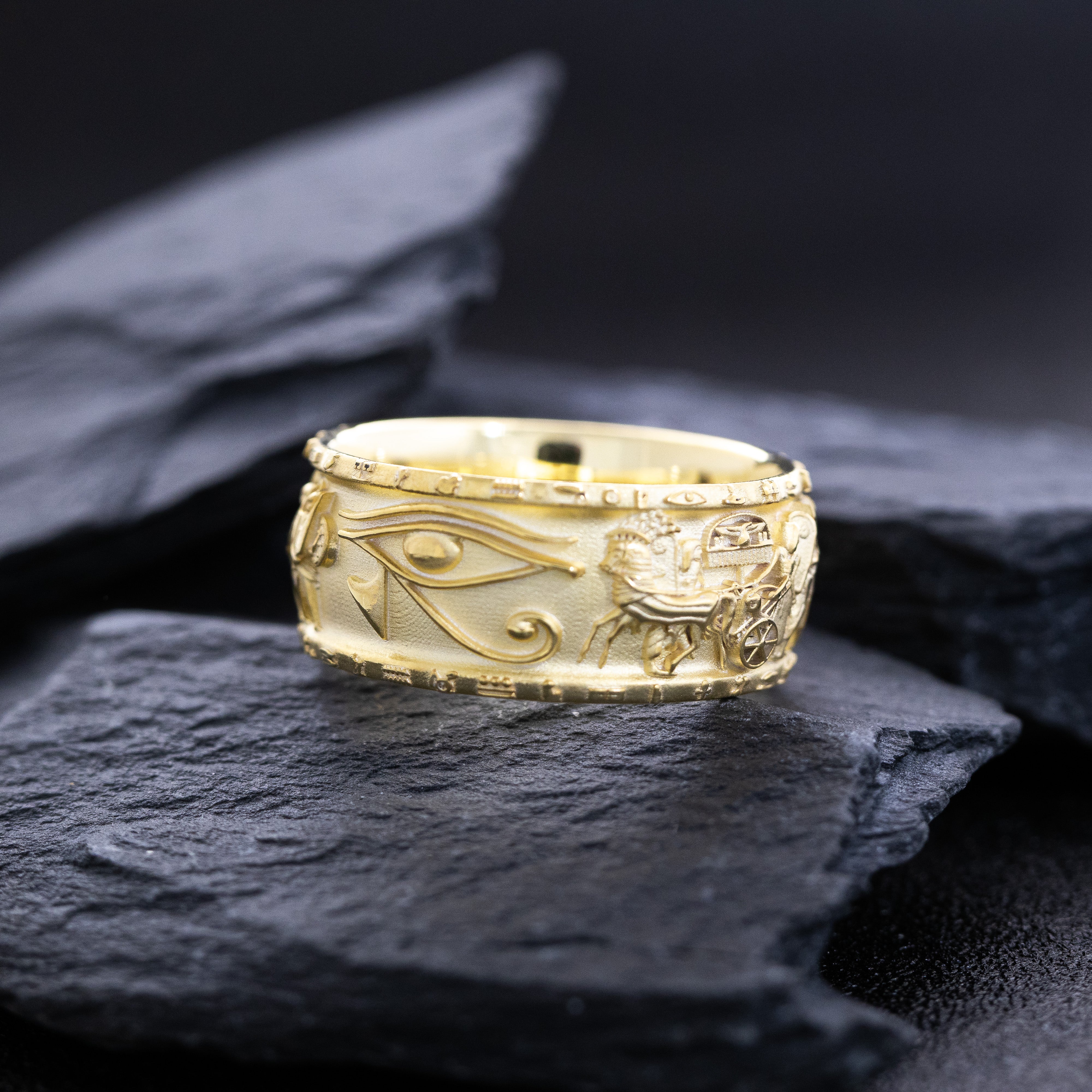 Egyptian Solid 14k Yellow Gold Ring Inspired by Battle of Kadesh
