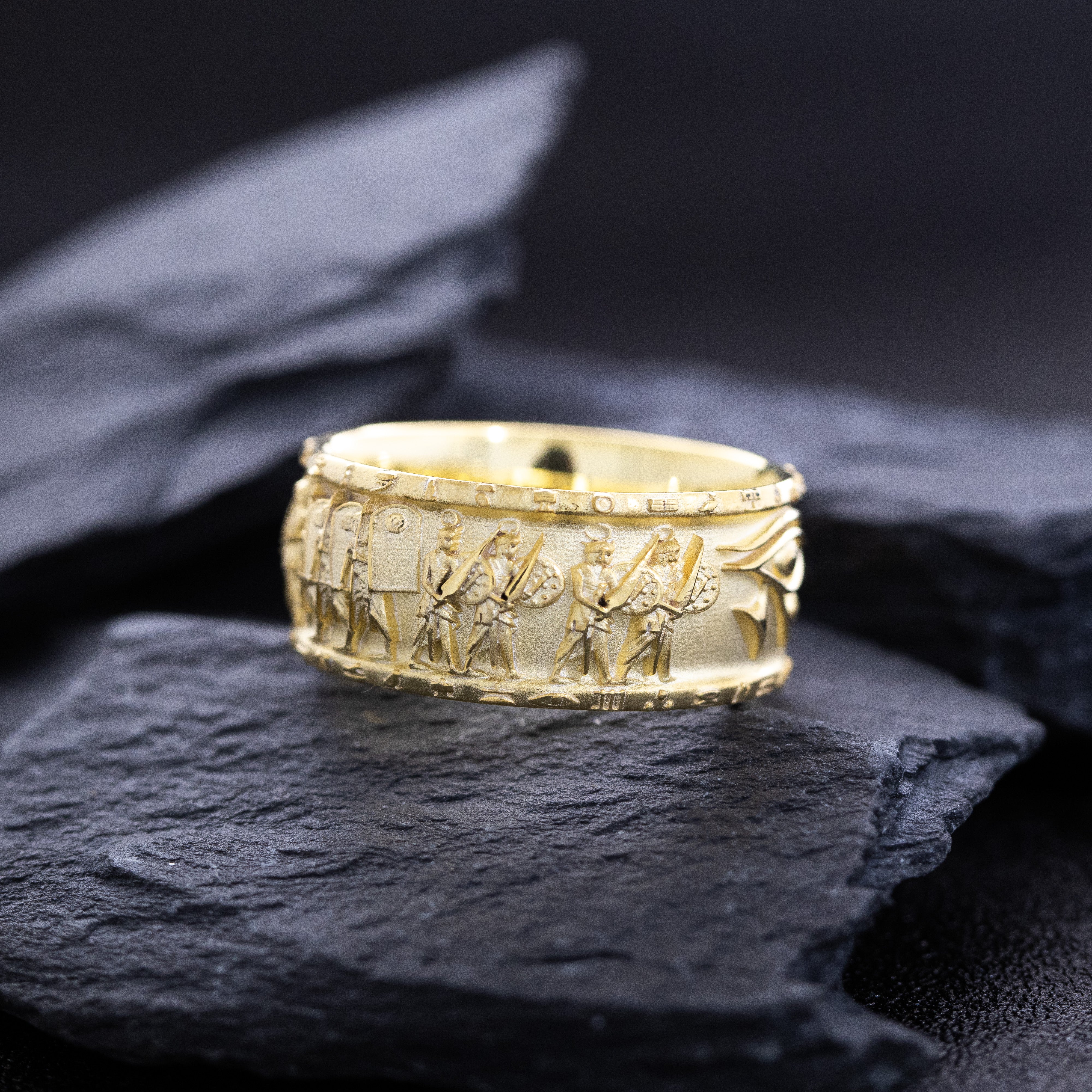 Egyptian Solid 14k Yellow Gold Ring Inspired by Battle of Kadesh