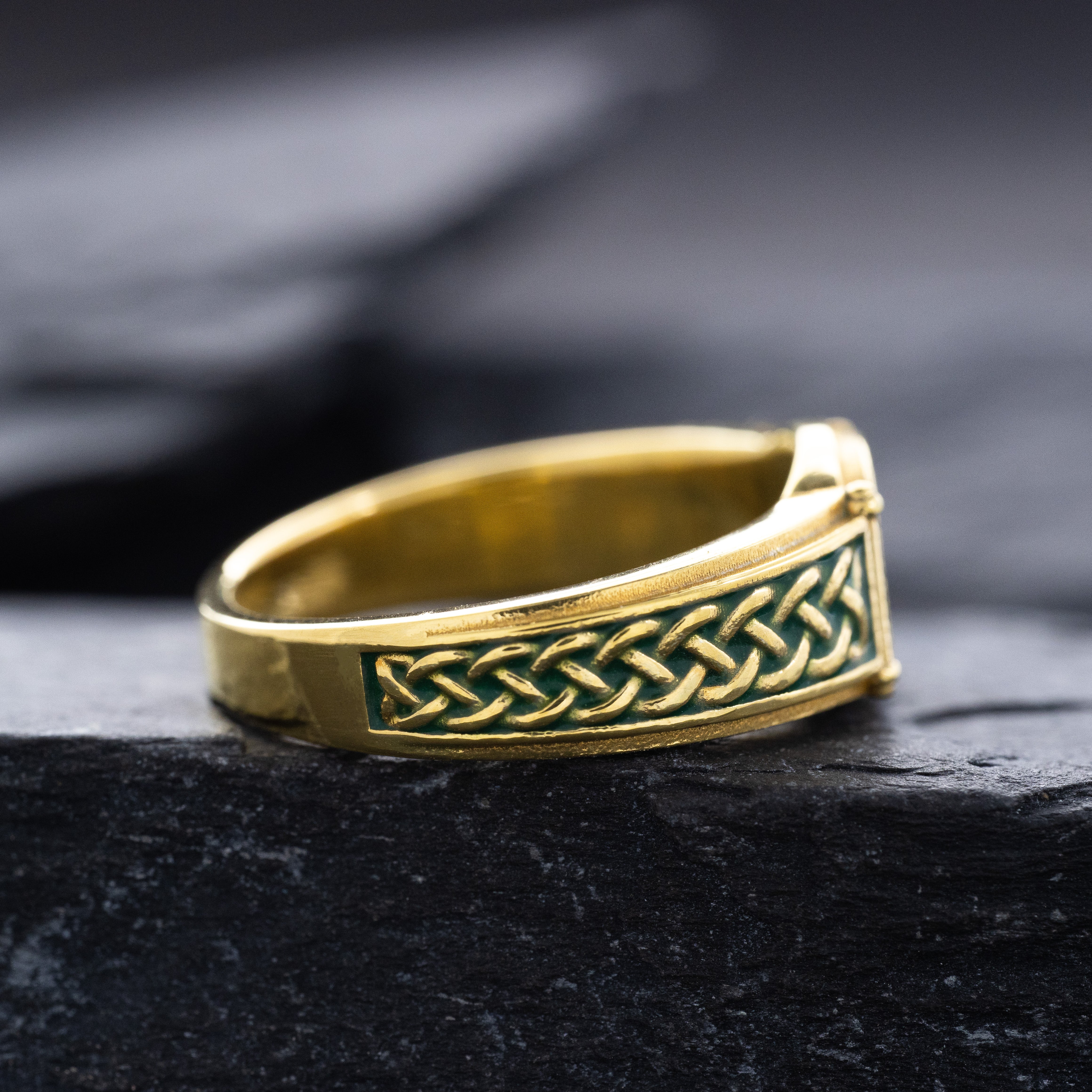 Norse Initial Signet Ring with Enamel, 14k Solid Yellow Gold Signet Ring