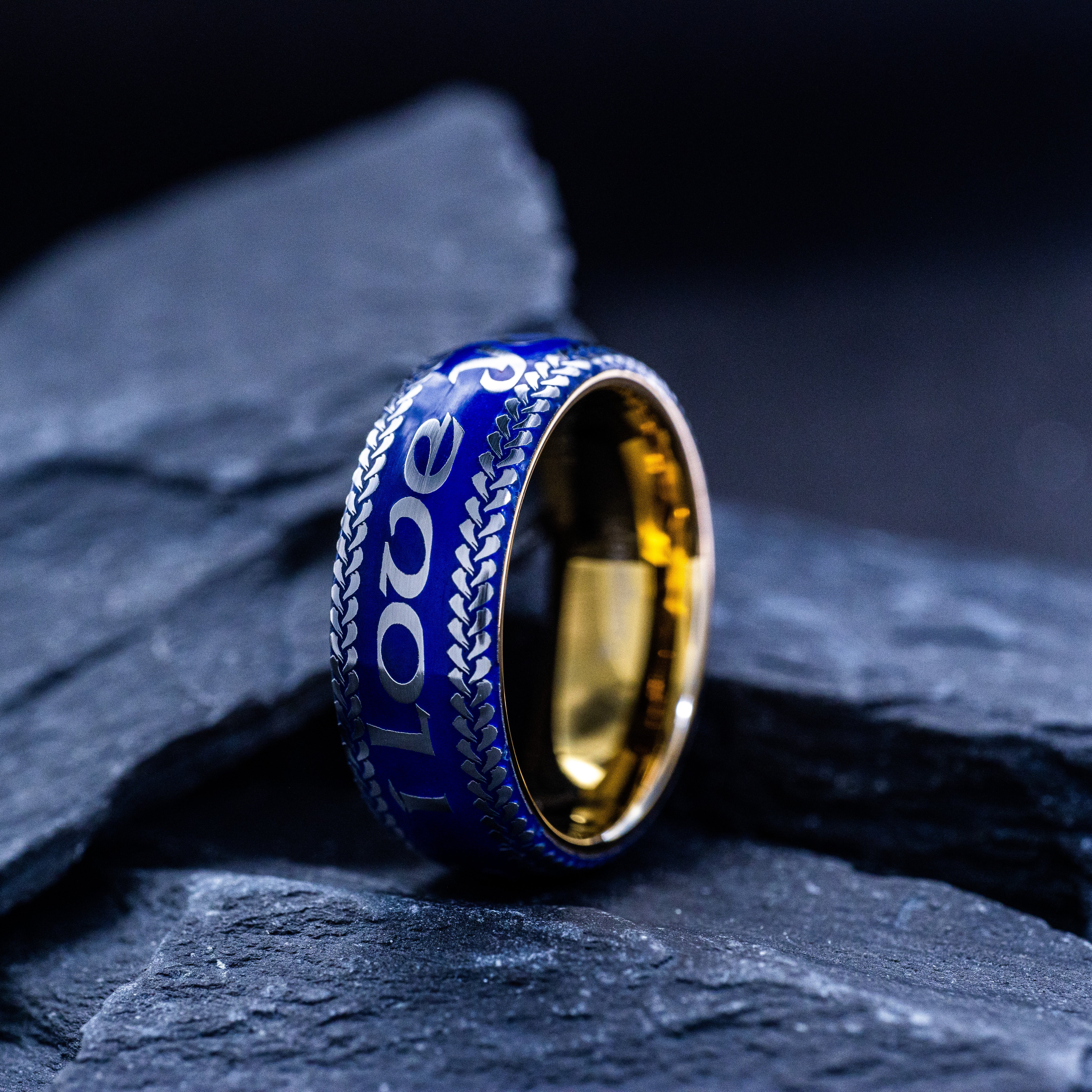 Romantic Blue Enamel Tungsten Ring, 9mm Rose Gold Plated Tungsten Band