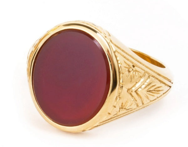 Custom 18k Solid Yellow Gold Signet Ring with Red Carnelian Stone