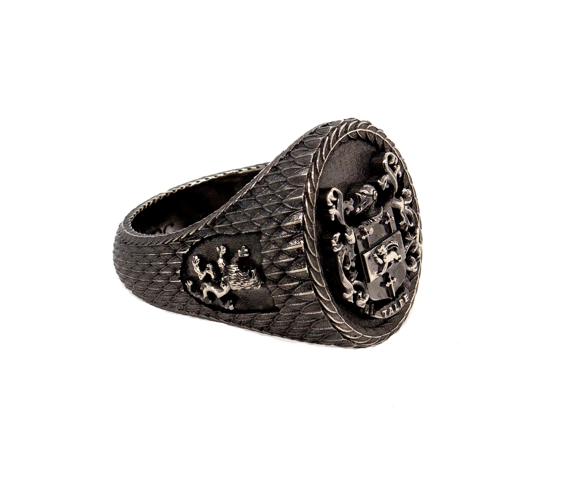 White Gold Signet Ring with Antique Finish