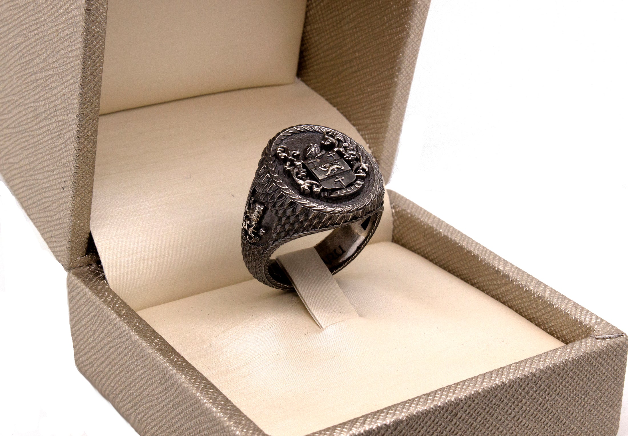 White Gold Signet Ring with Antique Finish