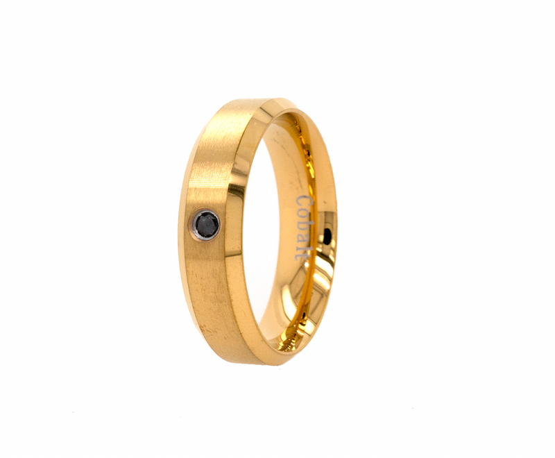 ring, ring on white background, 6mm ring, cobalt ring, yellow gold plated cobalt ring, diamond ring, black diamond ring, gemstone rings, thin wedding band