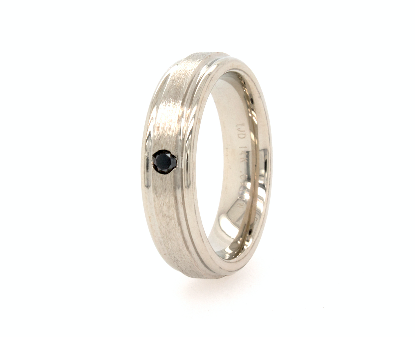 ring, ring on white background, white gold wedding band, solid gold ring, 6mm ring, 6mm wedding band, black diamond ring, black diamond wedding band, thin gold ring, mens wedding band, women's wedding band, traditional wedding band