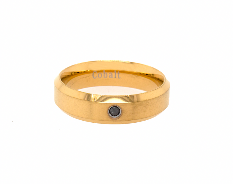 ring, ring on white background, 6mm ring, cobalt ring, yellow gold plated cobalt ring, diamond ring, black diamond ring, gemstone rings, thin wedding band