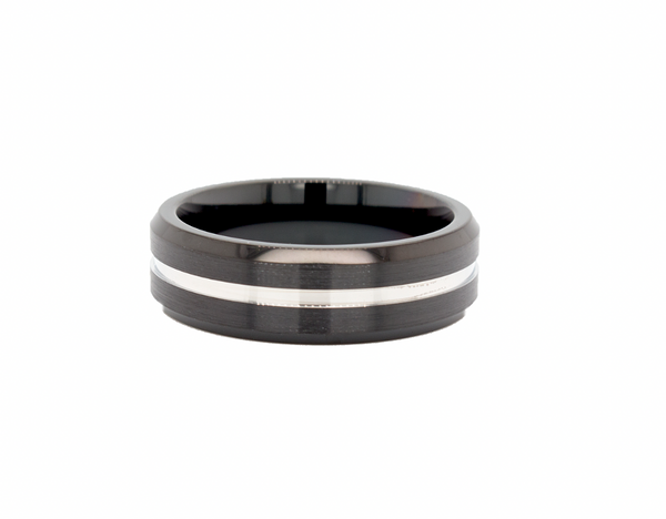 ring, ring on white background, black ring, black cobalt, cobalt ring, ring with center groove, grooved ring, wedding band, ring for men, ring for women, cobalt ring
