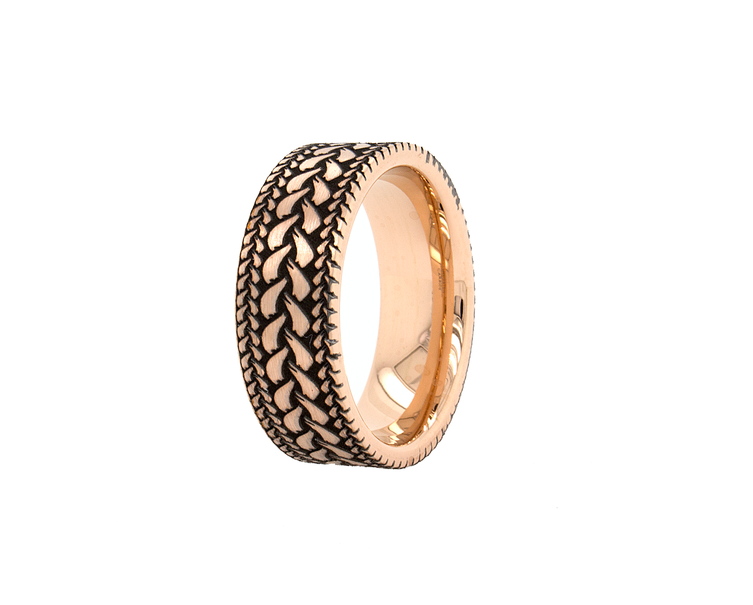 ring, ring on white background, rose gold ring, rose gold plated ring, engraved ring, custom wedding band, brushed engraving, brushed strokes, textured ring, mens wedding band