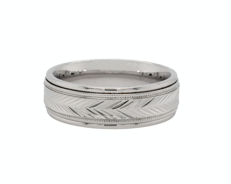8mm, solid white gold ring, mens ring, womens ring, engraved ring, migrain engraving, v pattern, polished ring, unisex ring, wedding band, mens ring, womens ring, unisex ring, trendy rings