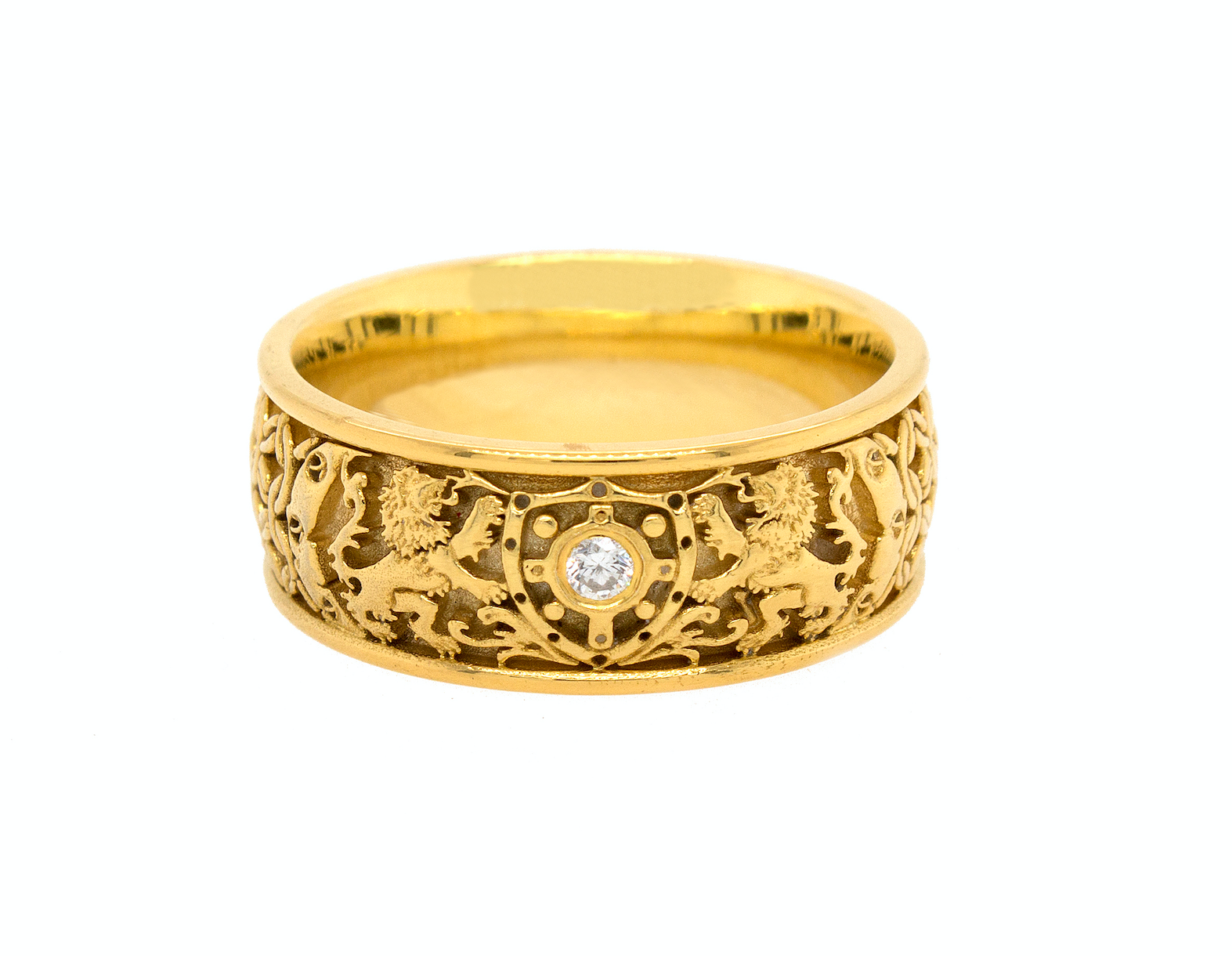 ring, ring on white background, mens ring, womens ring, solid yellow gold ring, gold wedding band, diamond ring, medieval ring, medieval engravings, custom ring, personalized ring, mens ring, womens ring