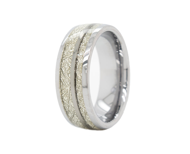 tungsten ring, ring with meteorite, mens ring, women's ring, wedding band with meteorite, white background