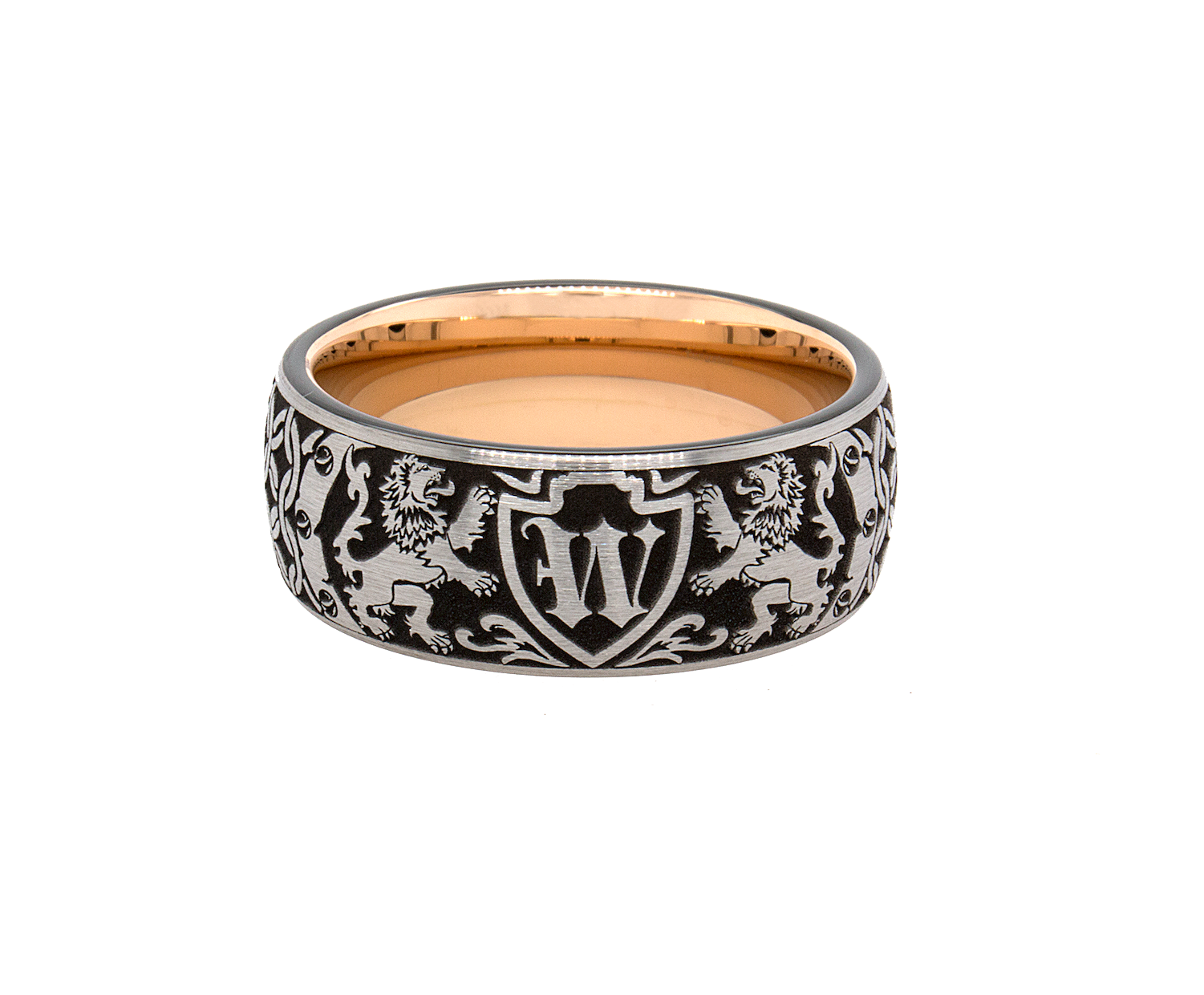 ring, ring on white background, mens ring, womens ring, 8mm ring, dome shaped ring, medieval ring, wedding band, mens wedding band, women wedding band, initial ring, lions, shield