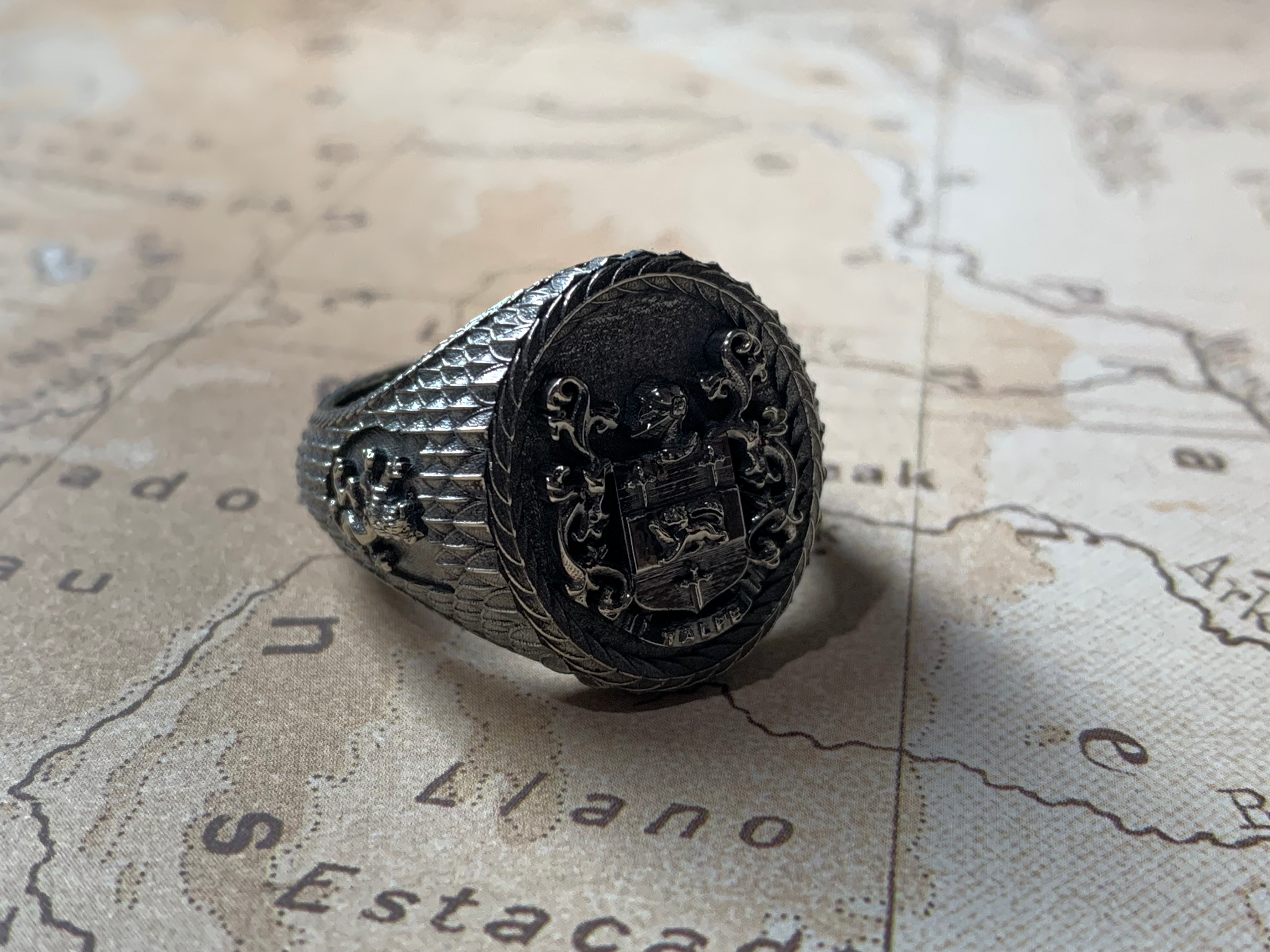 White Gold Signet Ring with Antique Finish