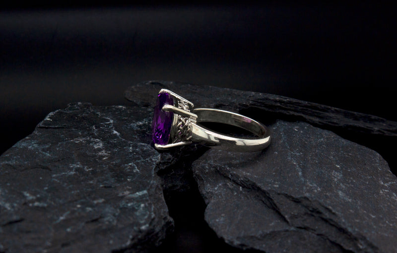Hand Carved Amethyst Intaglio Ring Depicting Griffin