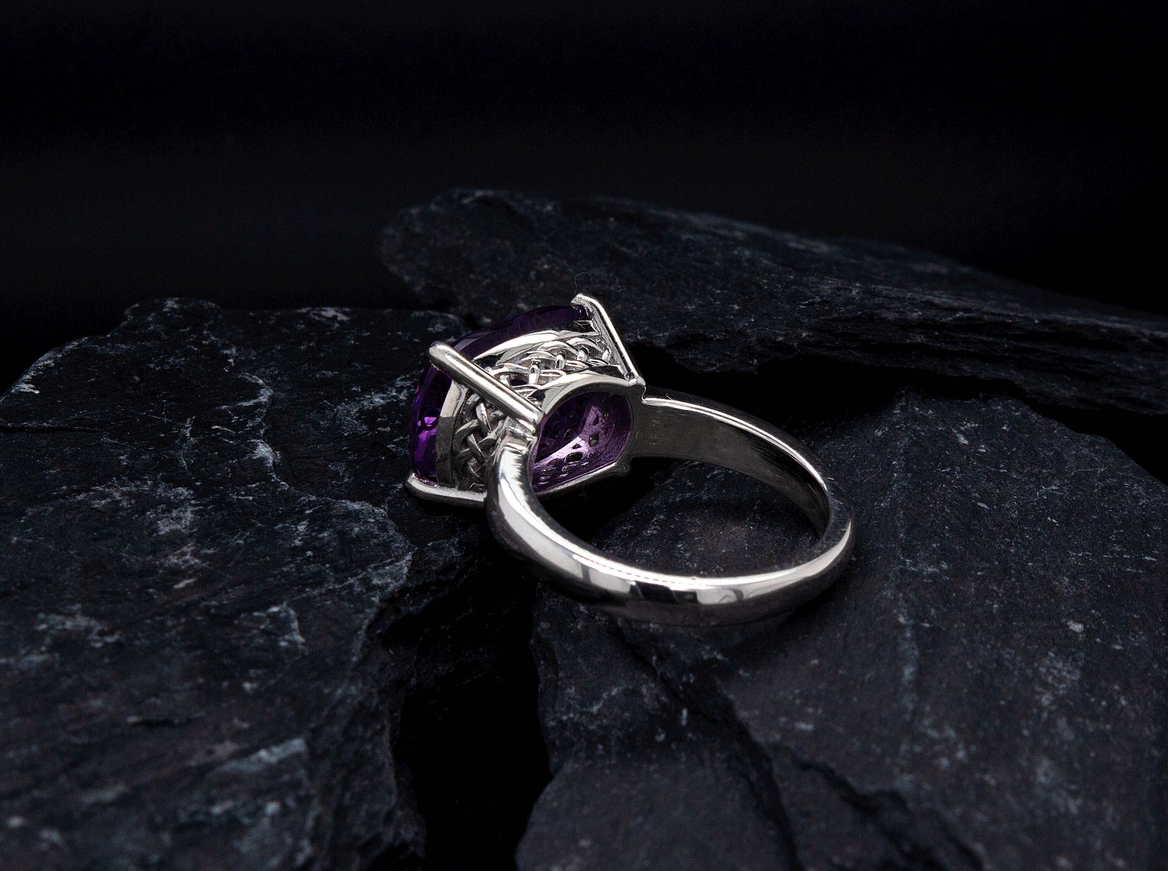 Hand Carved Amethyst Intaglio Ring Depicting Griffin