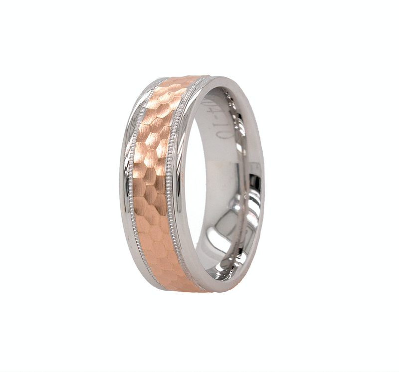 solid gold ring, white gold ring with rose gold, hammered gold ring, rose gold ring, milgrain ring, wedding band, mens wedding band, womens wedding band, gold ring, 8mm ring, 8mm gold ring, mens wedding band, unisex ring