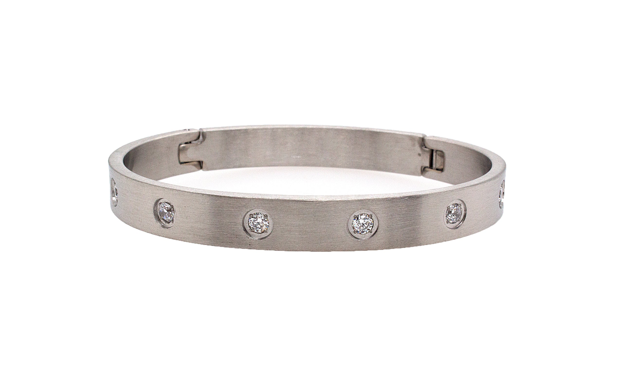 bracelet, bracelet on white background, bangle bracelet, bracelet with stones, brush finished bracelet, cz bracelet, silver bangle, womens bracelet, cartier love bracelet dupe