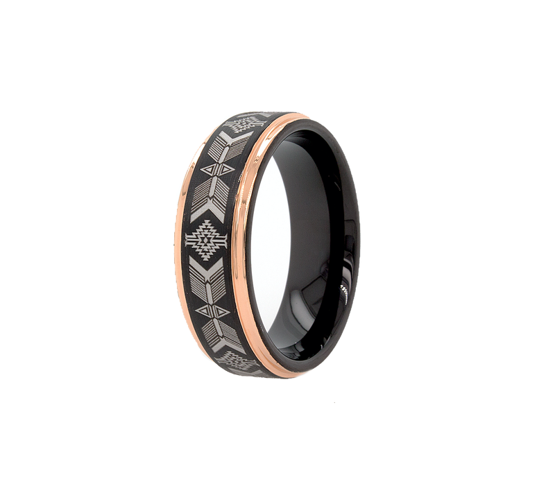 ring with white background, black ring, black plated ring, rose gold plated ring, native american ring, tribal engravings, 7mm ring, wedding band