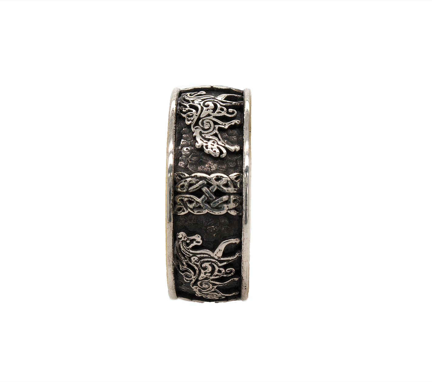 ring, ring on white background, silver ring, sterling silver ring, yellow gold plated ring, oxidized silver, yellow gold plating, celtic, celtic horse, horse ring, engraved ring, custom ring, mens ring, women's ring