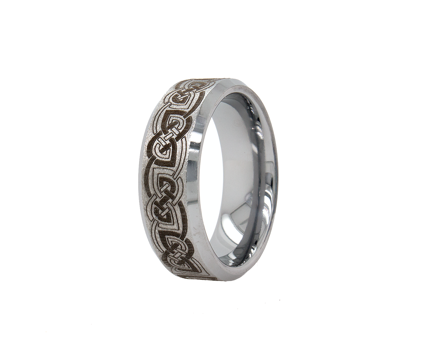 tungsten ring, wedding band, celtic ring, ring with engraving, engraved ring, ring with relic engravings, celtic knot engraving, 8mm ring, ring with white background, custom ring, personalized ring