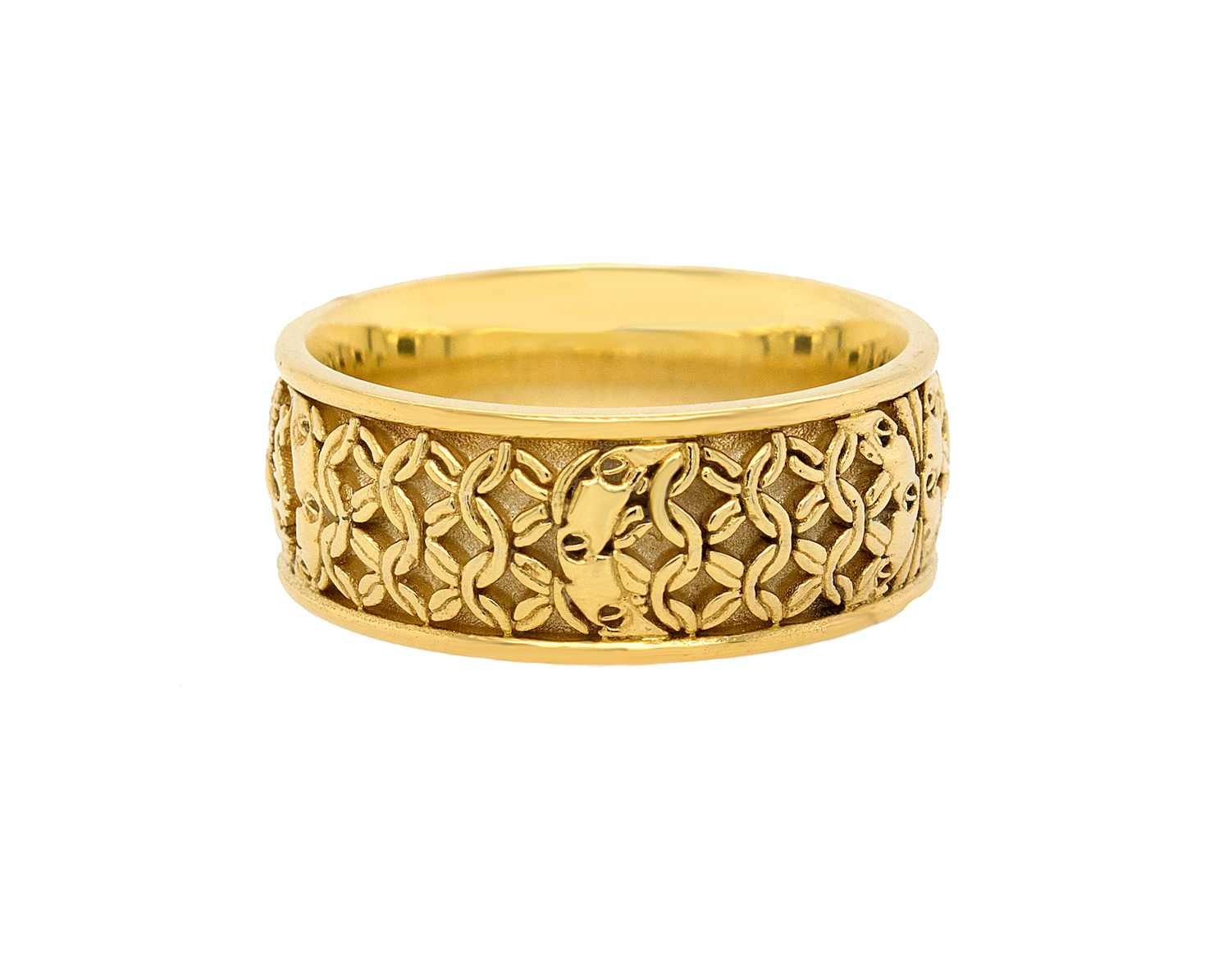 ring, ring on white background, mens ring, womens ring, solid yellow gold ring, gold wedding band, diamond ring, medieval ring, medieval engravings, custom ring, personalized ring, mens ring, womens ring