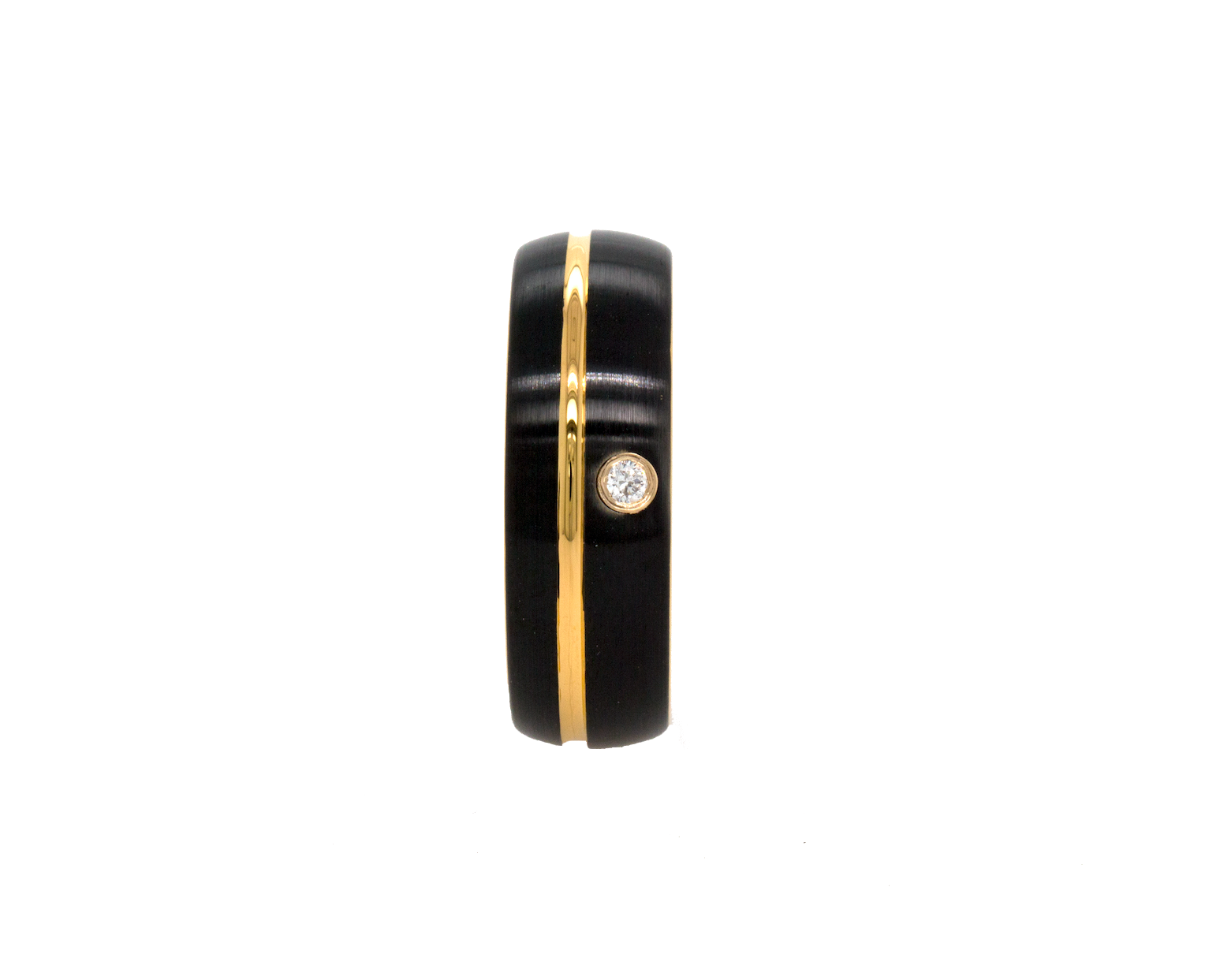 ring, ring on white background, tungsten ring, 8mm ring, dome shaped ring, black tungsten ring, yellow gold plated ring, black ring, yellow gold ring, gemstone ring, diamond ring, diamond wedding band