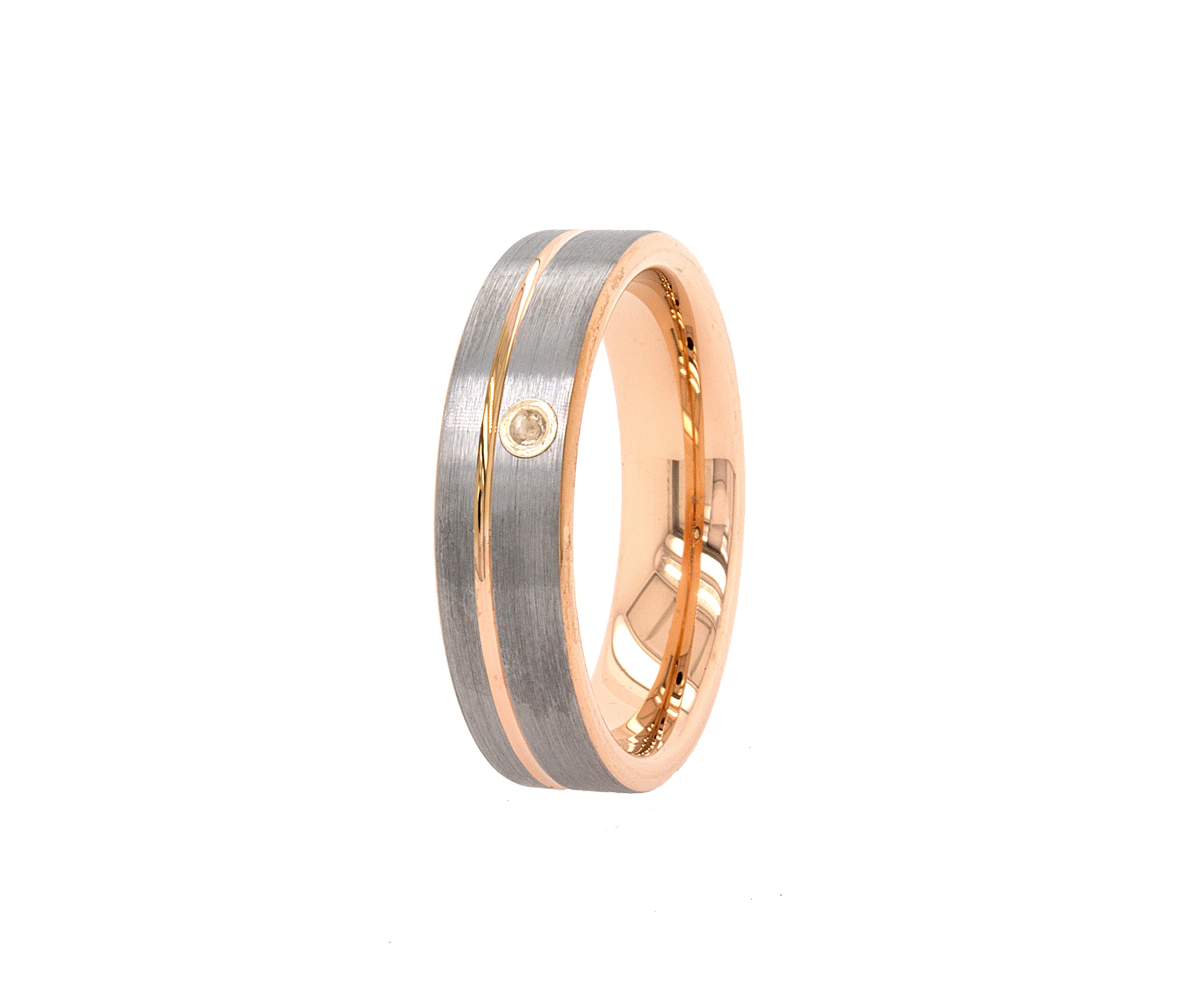 ring, ring on white background, rose gold ring, rose gold plated ring, tungsten ring, diamond ring, gemstone ring, diamond wedding band, mens wedding band, women's wedding band, unisex ring, 6mm ring, 6mm tungsten ring