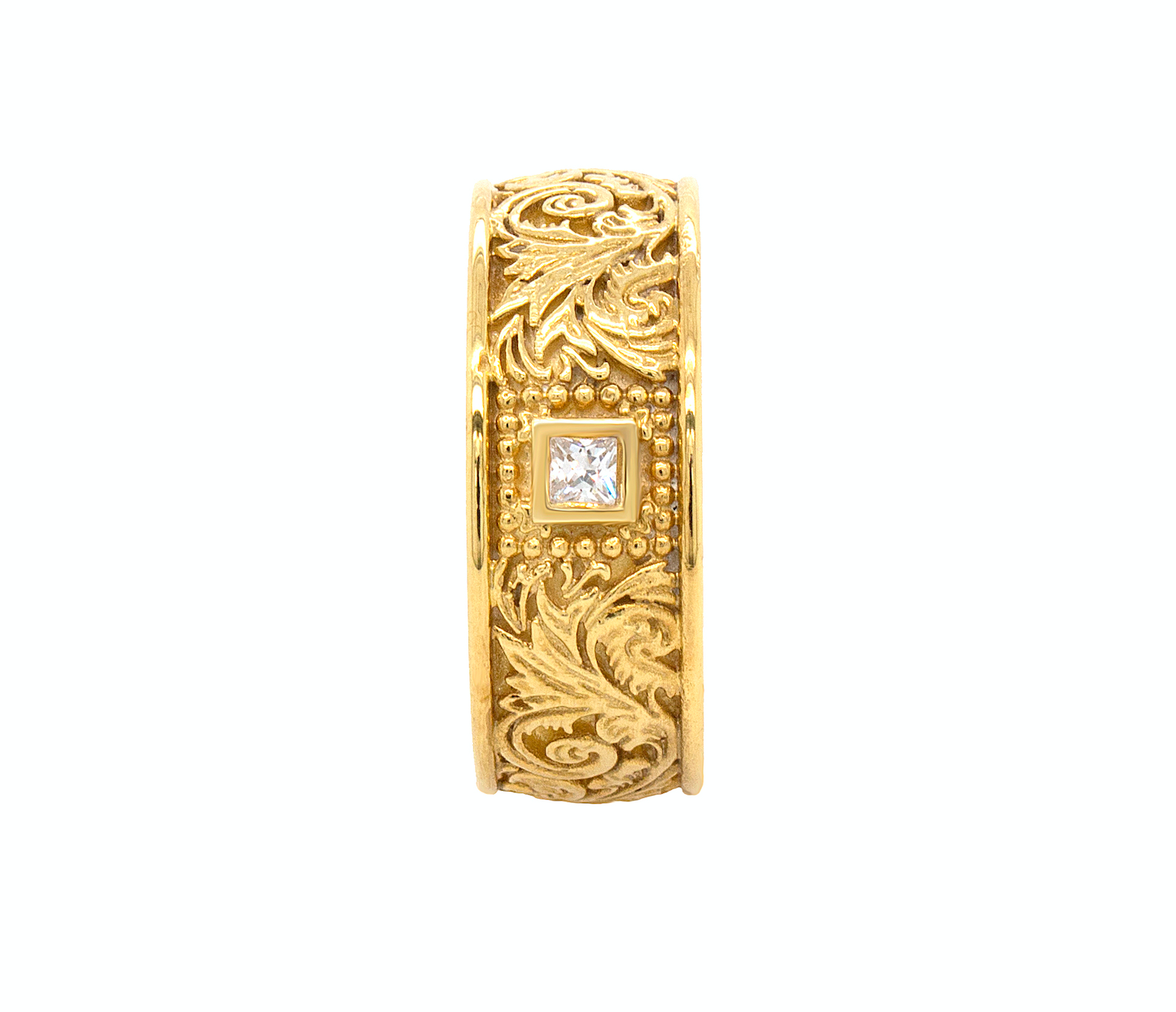 ring, ring on white background, gold ring, solid gold ring, wedding band, yellow gold ring, victorian ring, square shaped diamond ring, diamond wedding band, mens ring, women's wedding band