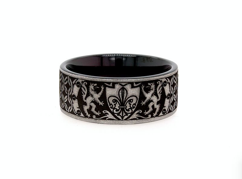 ring, ring with white background, 9mm ring, black plated ring, matte ring, engraved ring, custom wedding band, black ring, mens ring, matching ring