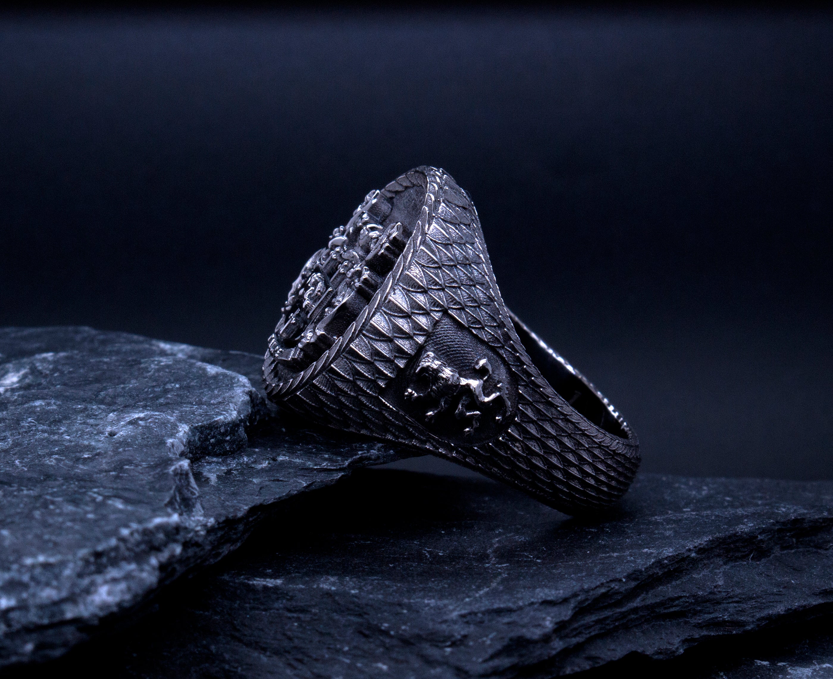 White Gold Signet Ring with Antique Finish