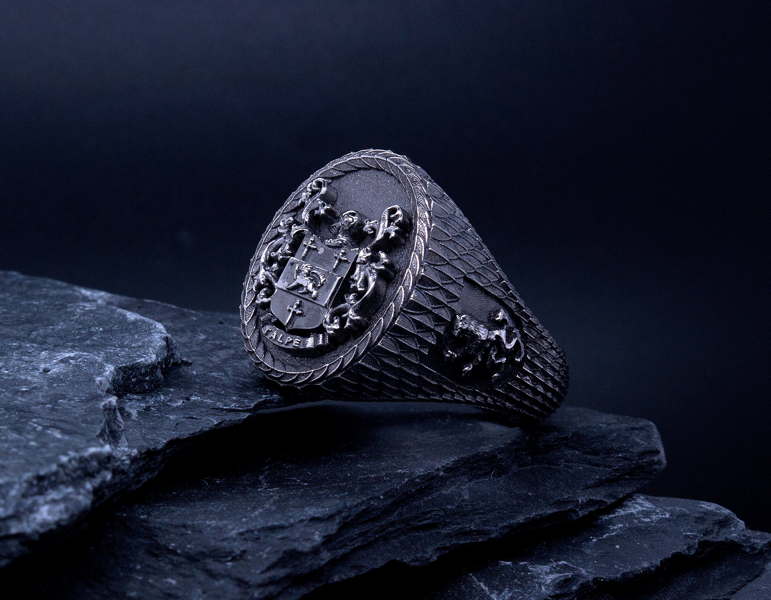White Gold Signet Ring with Antique Finish