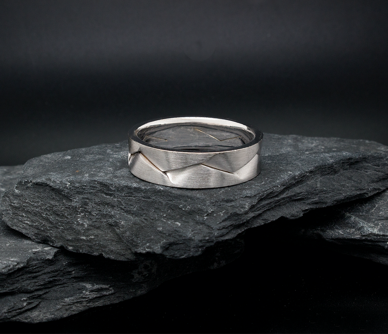 ring, ring on white, 8mm ring, white gold ring, solid gold ring, 3d ring, textured ring, cracked ring, geometric ring, mens ring, womens ring, modern ring