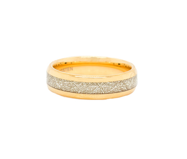 ring, ring on white background, yellow gold ring, gold plated tungsten, tungsten ring, thin ring, wedding band, tungsten ring with meteorite inlay