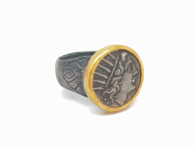 24k Gold And Silver Handmade Ring Featuring Helios