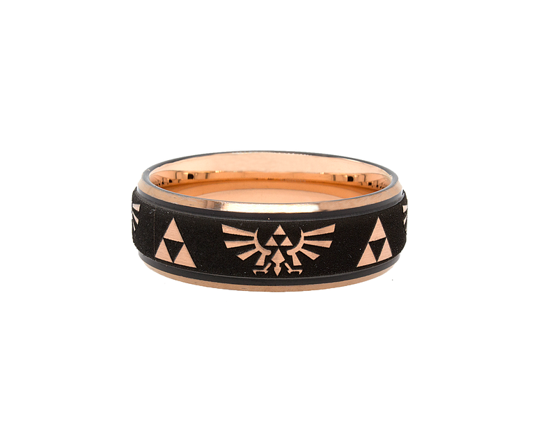 rose gold plated ring, tungsten ring, wedding band, zelda ring, videogame ring, mens wedding band, personalized ring  Edit alt text