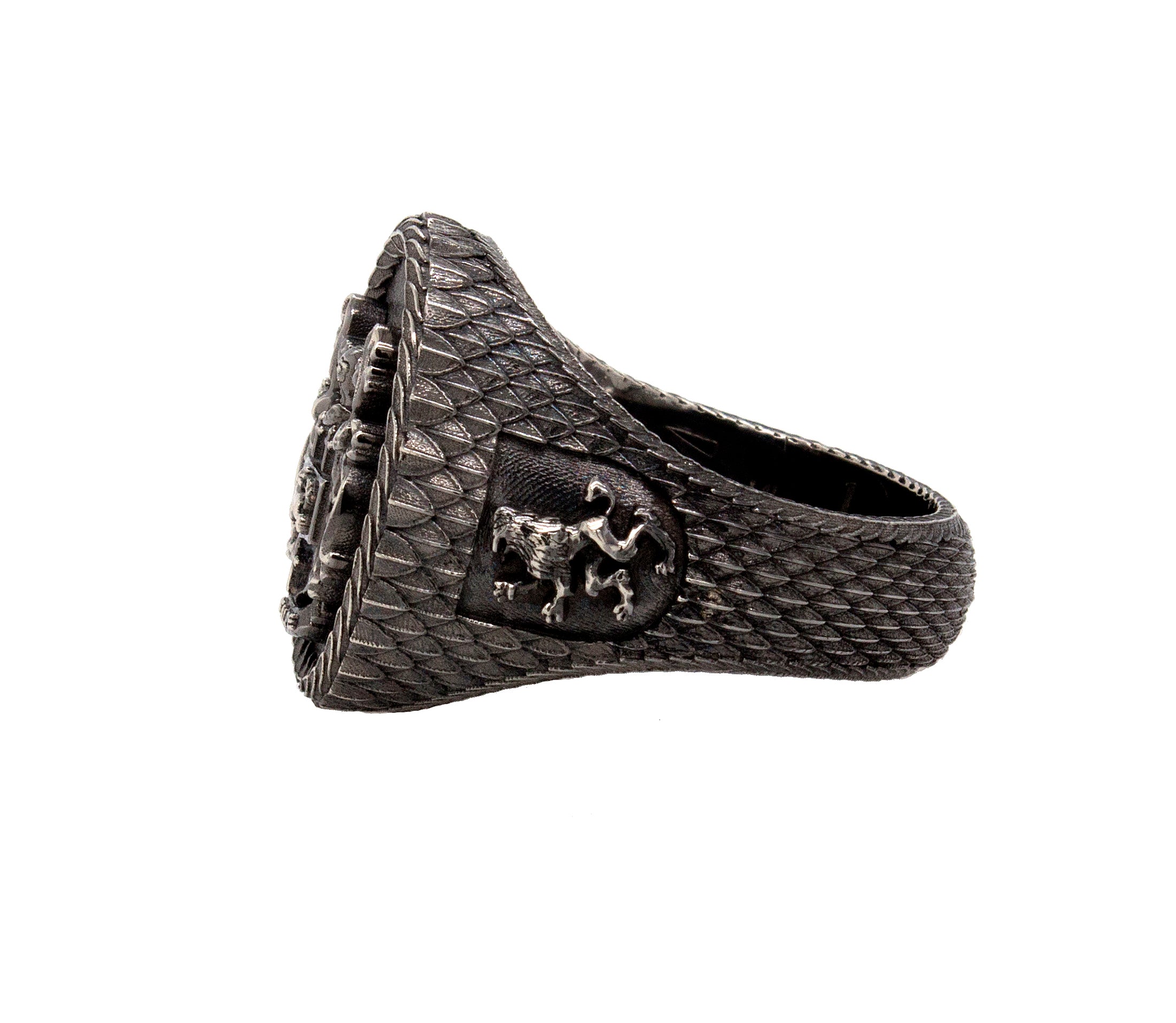 White Gold Signet Ring with Antique Finish