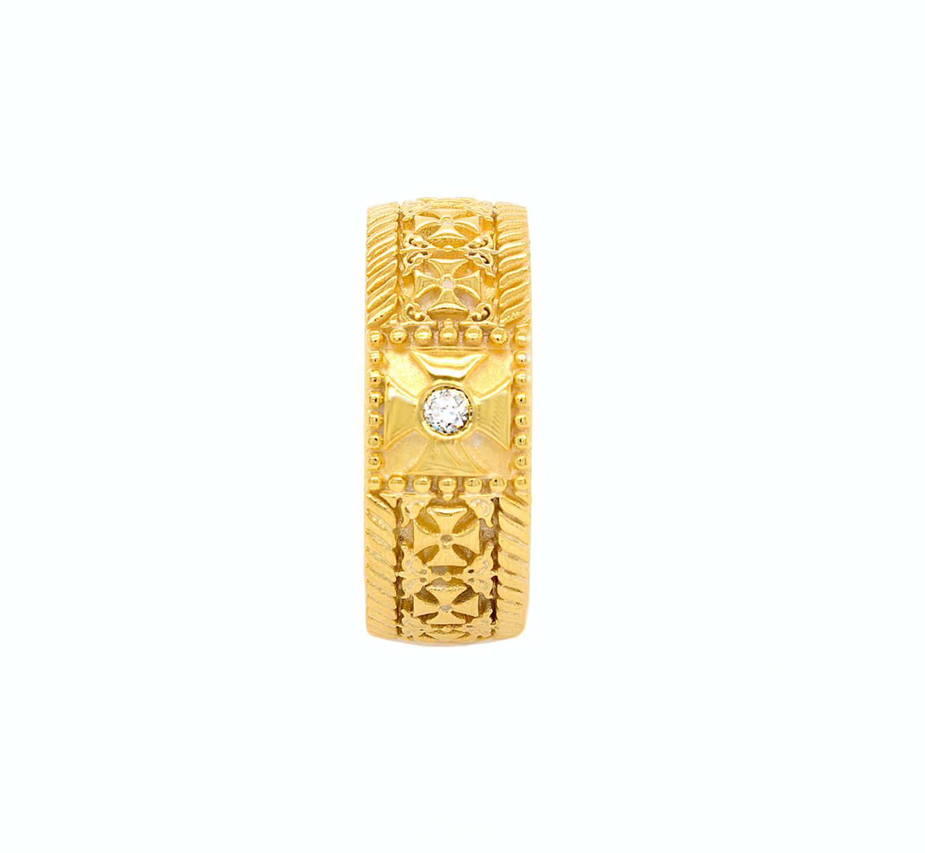 ring, ring on white background, mens ring, womens ring, solid gold ring, solid gold wedding band, 8mm ring, gold ring, cross ring, engraved ring, custom ring, diamond ring, diamond wedding band