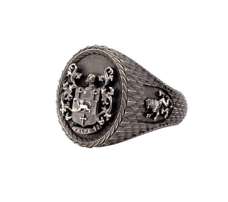 White Gold Signet Ring with Antique Finish