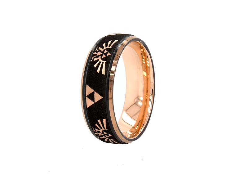 rose gold plated ring, tungsten ring, wedding band, zelda ring, videogame ring, mens wedding band, personalized ring  