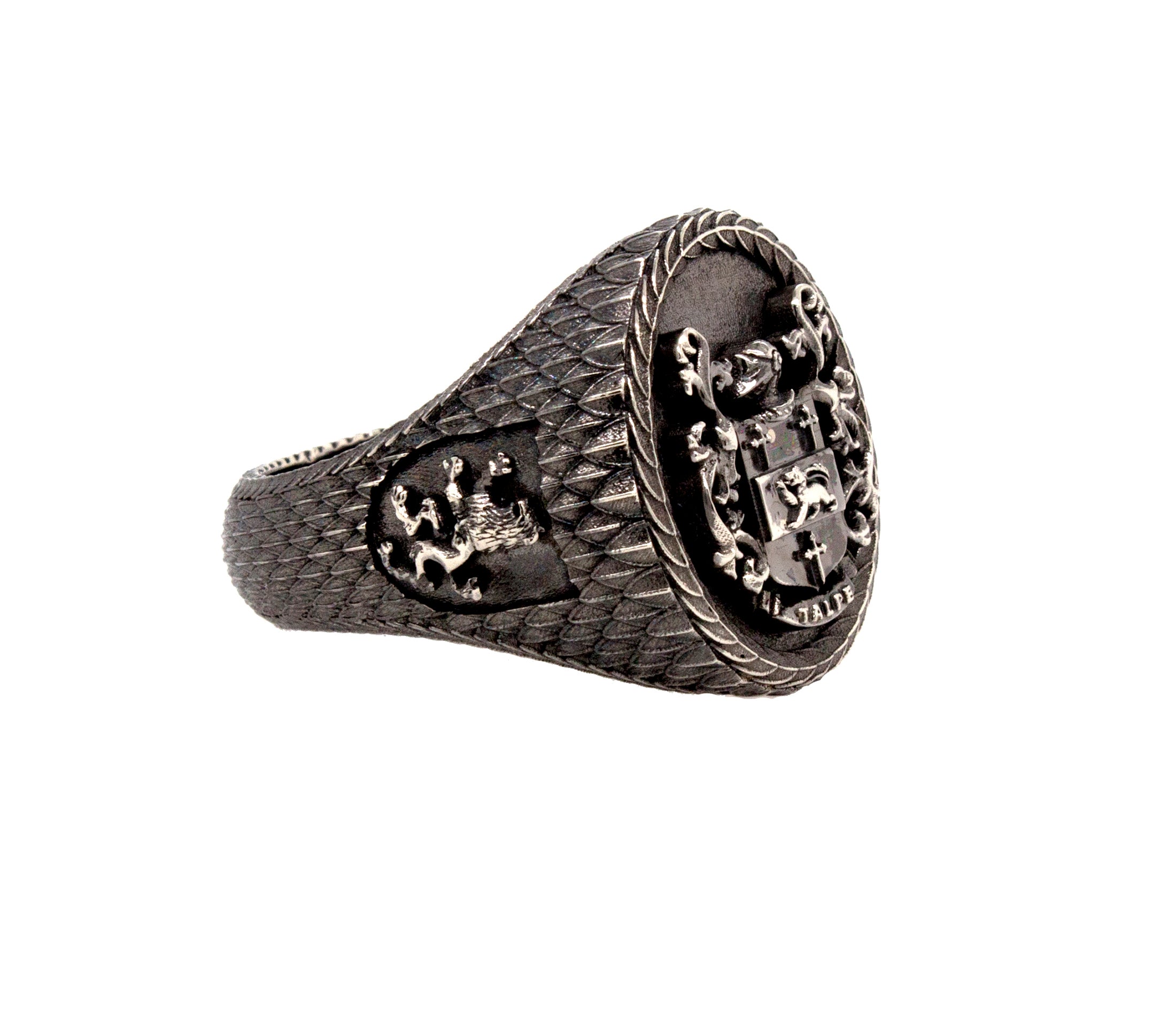 White Gold Signet Ring with Antique Finish